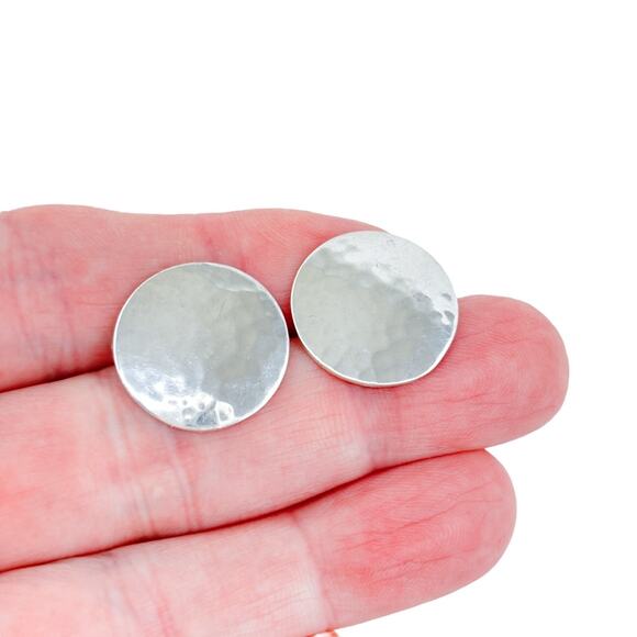 Vintage Sterling Silver 925 Hammered Disc Stud Earrings - Picture 1 of 12
